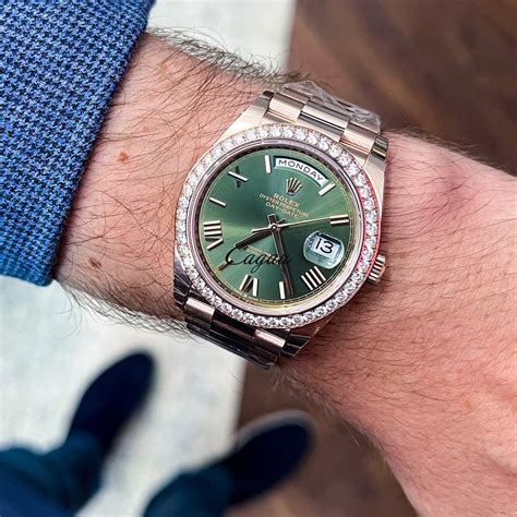 rolex green face diamonds|rolex day date everose gold.